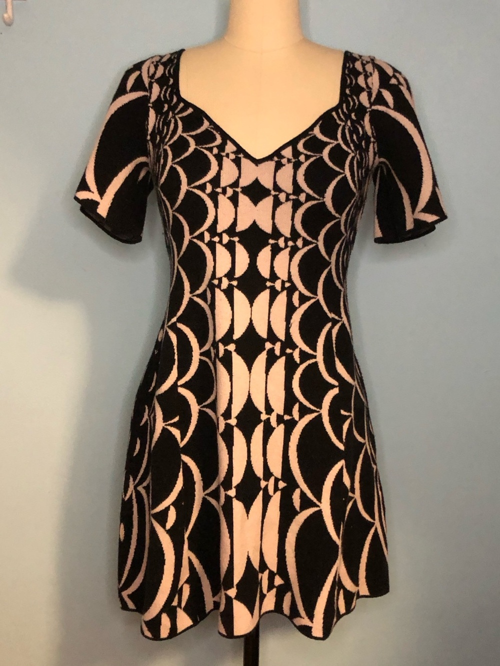 Anthropologie Geometric Jacquard Mod Knit Fit and Flare Sweater Dress Med
